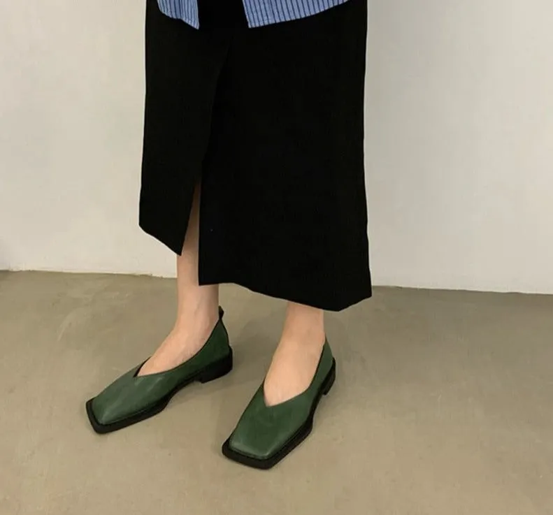 woloong Spring New Flat Shoes Square Toe Square Toe Shallow Mouth Slip on Loafers Ladies Casual Shoes Zapatos Size35-43