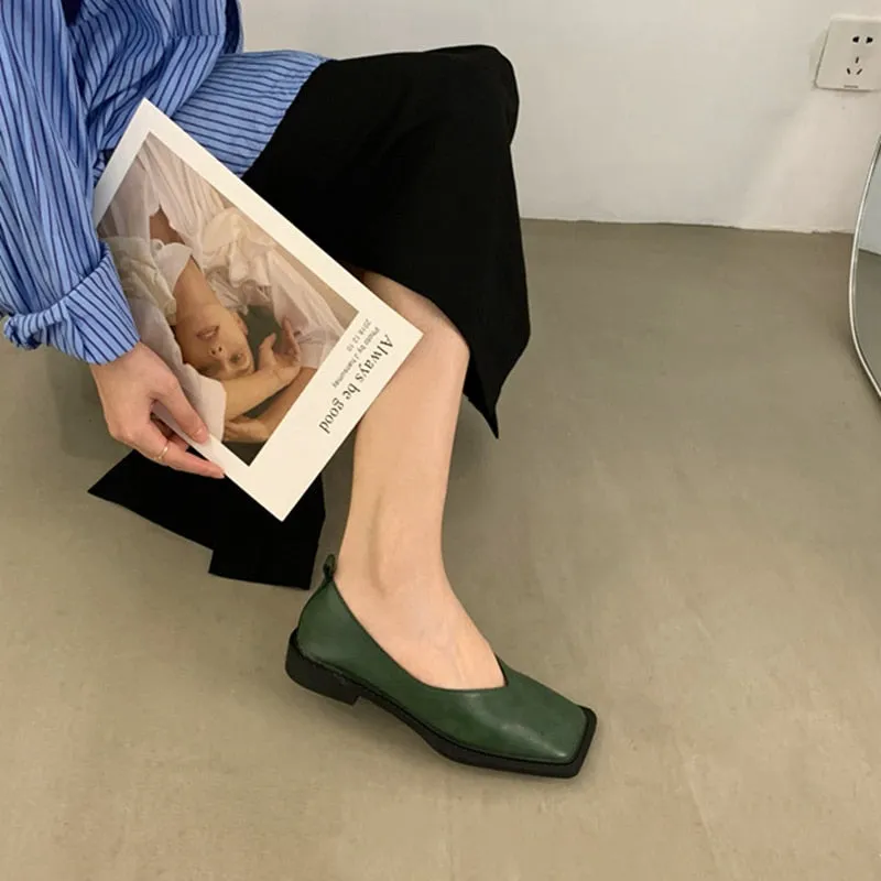 woloong Spring New Flat Shoes Square Toe Square Toe Shallow Mouth Slip on Loafers Ladies Casual Shoes Zapatos Size35-43