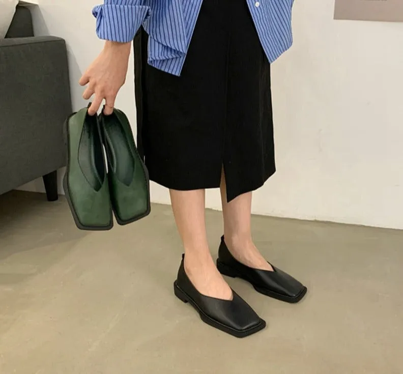 woloong Spring New Flat Shoes Square Toe Square Toe Shallow Mouth Slip on Loafers Ladies Casual Shoes Zapatos Size35-43