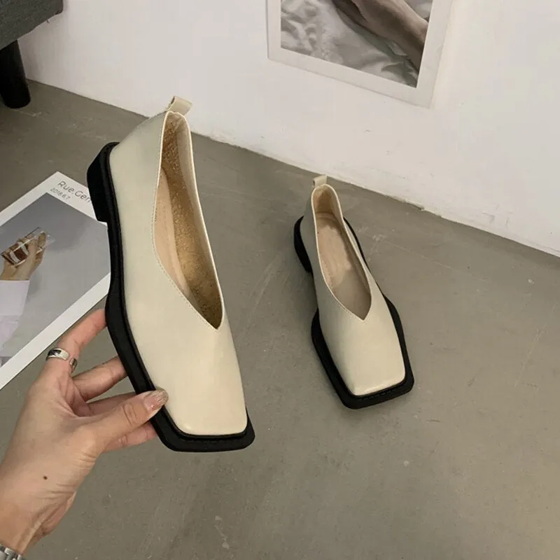 woloong Spring New Flat Shoes Square Toe Square Toe Shallow Mouth Slip on Loafers Ladies Casual Shoes Zapatos Size35-43