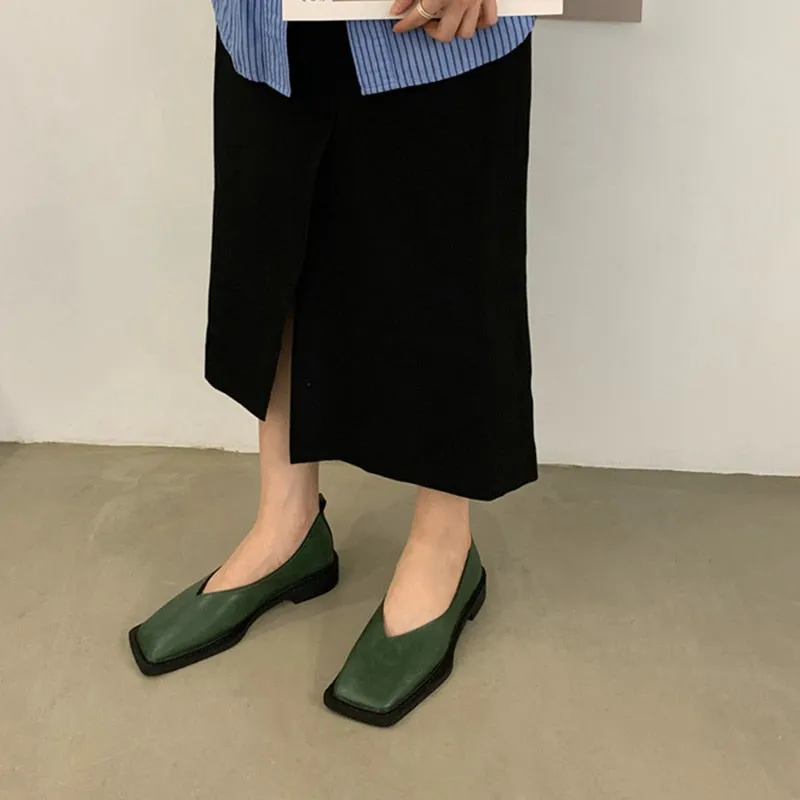 woloong Spring New Flat Shoes Square Toe Square Toe Shallow Mouth Slip on Loafers Ladies Casual Shoes Zapatos Size35-43