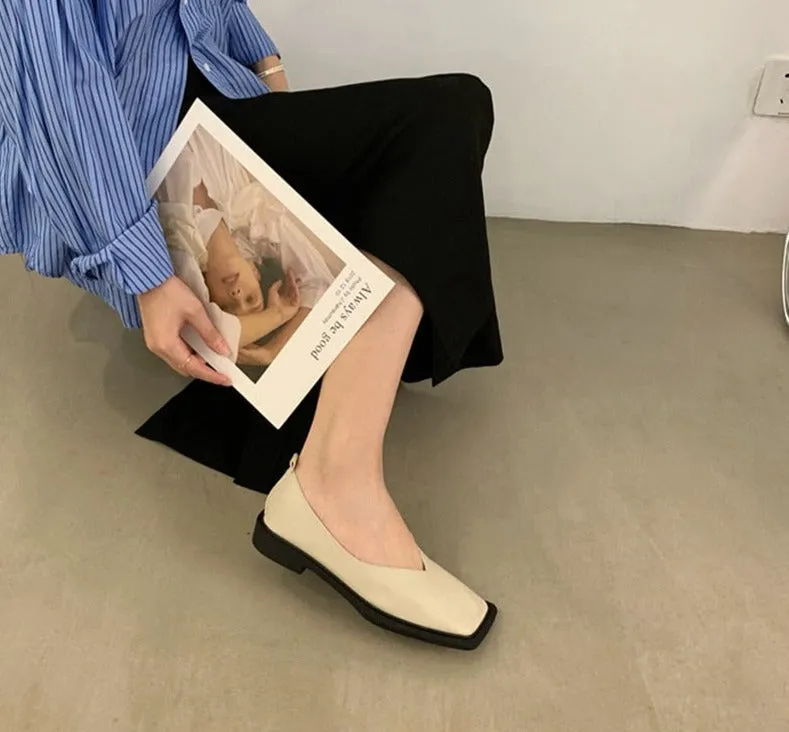 woloong Spring New Flat Shoes Square Toe Square Toe Shallow Mouth Slip on Loafers Ladies Casual Shoes Zapatos Size35-43