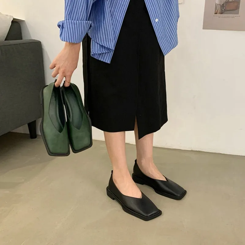woloong Spring New Flat Shoes Square Toe Square Toe Shallow Mouth Slip on Loafers Ladies Casual Shoes Zapatos Size35-43