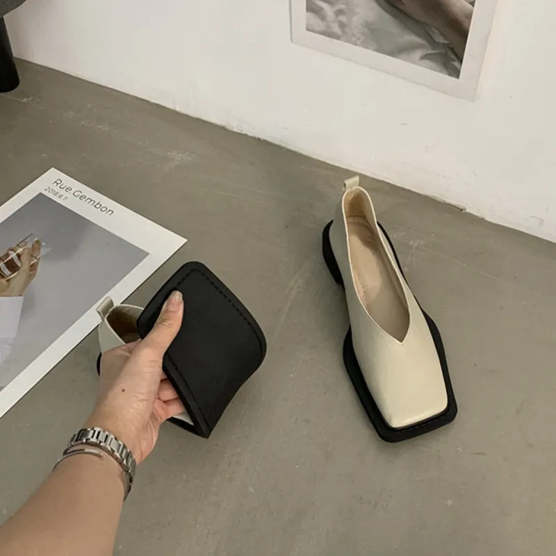 woloong Spring New Flat Shoes Square Toe Square Toe Shallow Mouth Slip on Loafers Ladies Casual Shoes Zapatos Size35-43