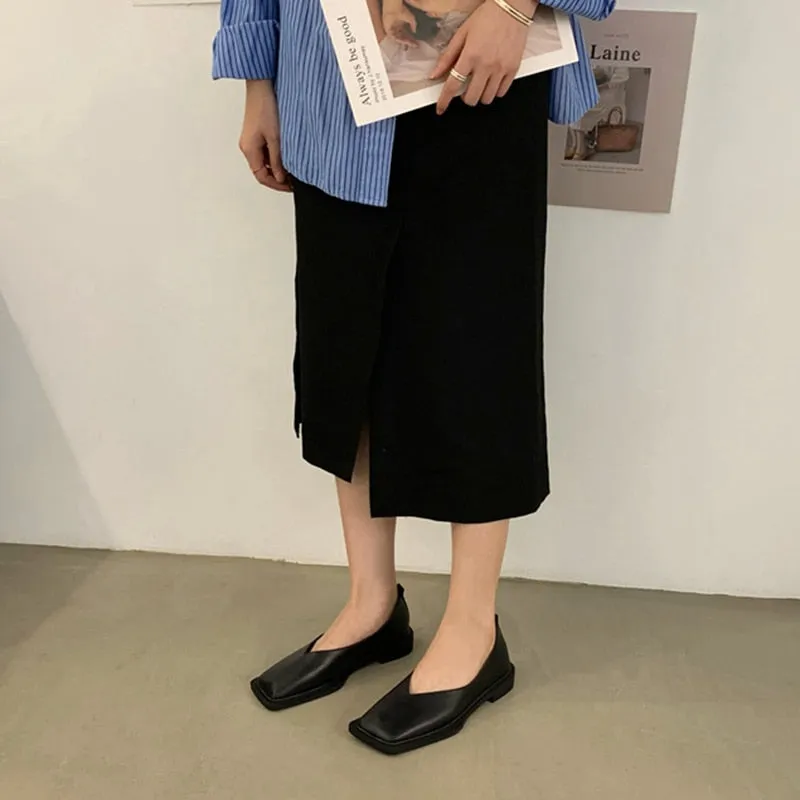 woloong Spring New Flat Shoes Square Toe Square Toe Shallow Mouth Slip on Loafers Ladies Casual Shoes Zapatos Size35-43