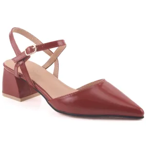 Women “IMANI” Block Heel Buckled Ankle Strap Pointed Toe Sandals