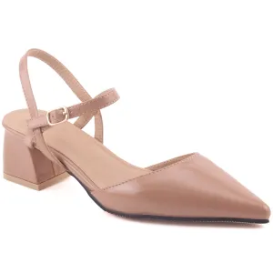 Women “IMANI” Block Heel Buckled Ankle Strap Pointed Toe Sandals