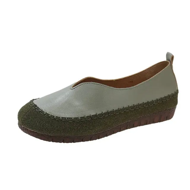 Women Soft-soled Cow Shoes Casual Round Toe Shallow Flat Comfort Soft Leather Loafers Shallow Lightweight Ladies Ballet Flats