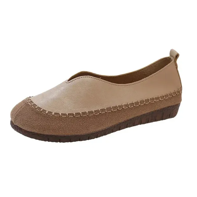 Women Soft-soled Cow Shoes Casual Round Toe Shallow Flat Comfort Soft Leather Loafers Shallow Lightweight Ladies Ballet Flats